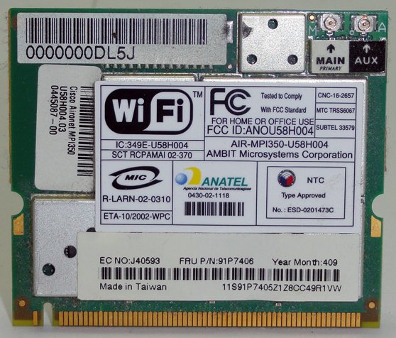 IBM ThinkPad T41 Mini PCI Wireless Card 91P7406
